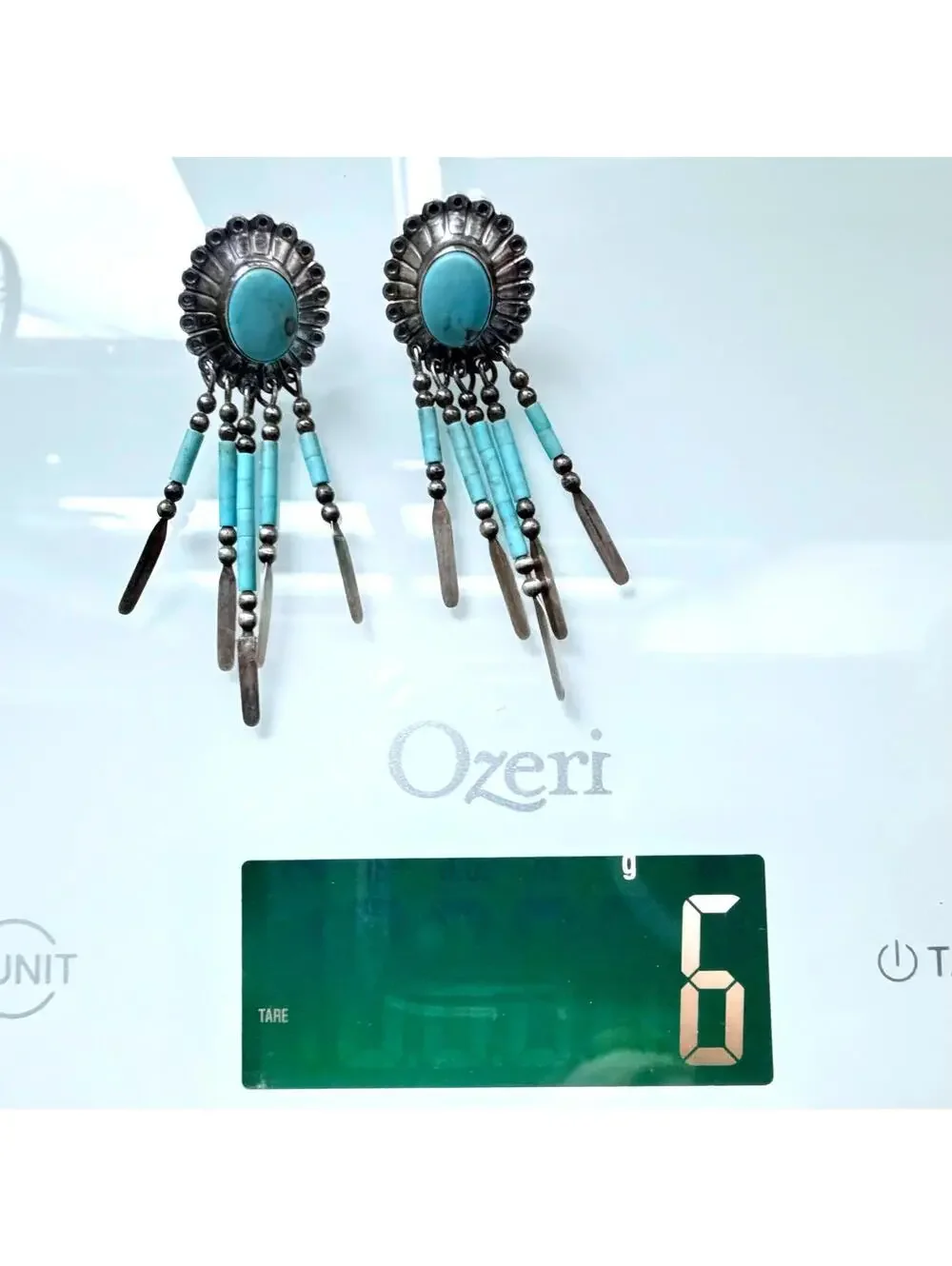 VTG Q.T Quoc Southwest 925 Turquoise Dangle Earrings 2.25” - Picture 6 of 6